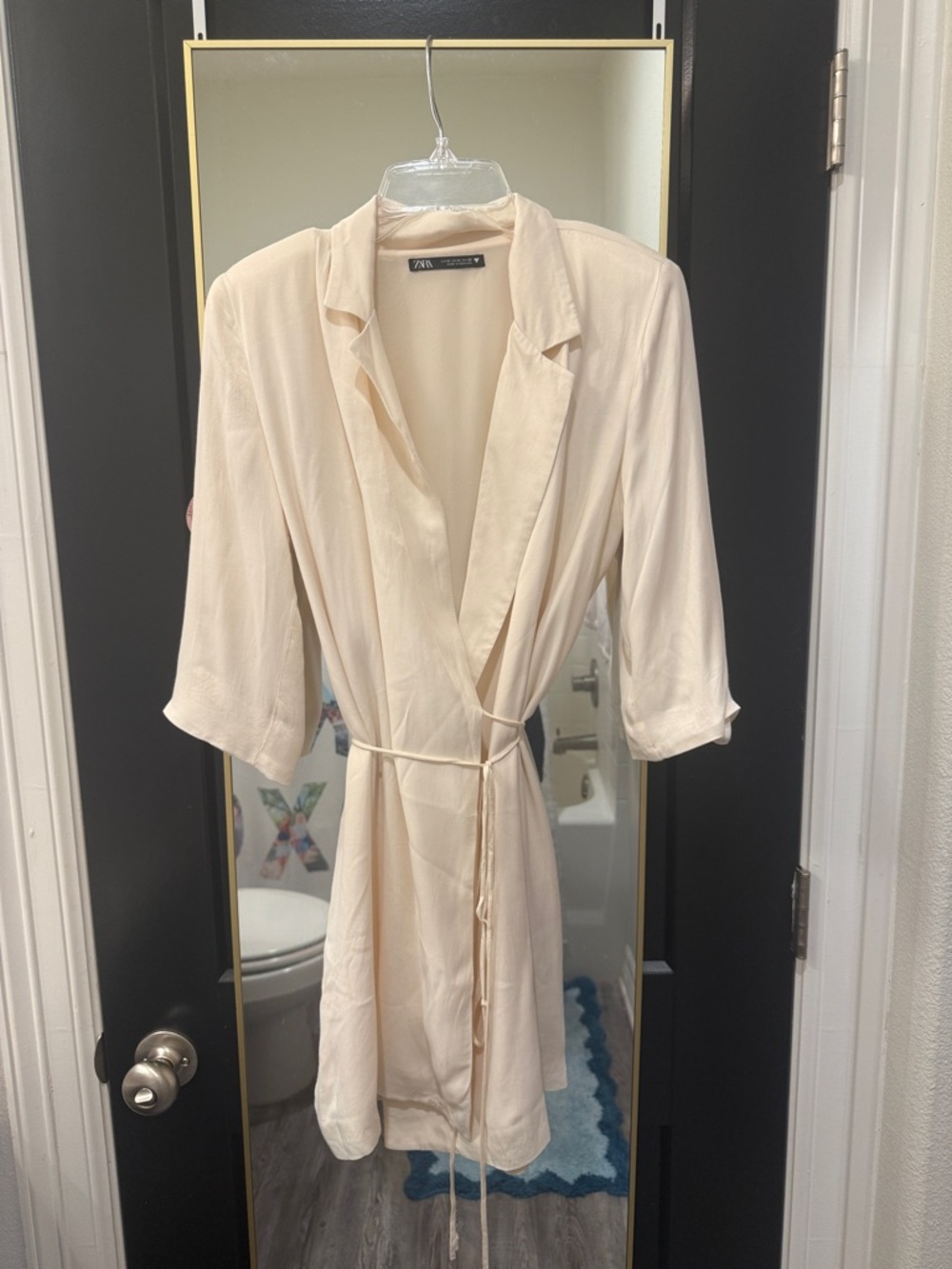 Zara Cream Mini Wrap Dress with Tie Waist